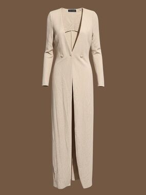 *New w/ Tag*  Naked Wardrobe Beige Textured Plunge Maxi Jumpsuit